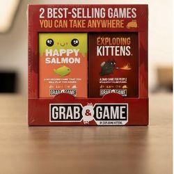 Exploding Kittens Grab & Game Bundle – Happy Salmon + Exploding Kittens Card Games (Travel Size)