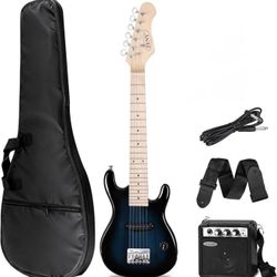 ZenSports 30-Inch Kids Electric Guitar 3/4 Size Beginner’s Guitar W/Amp & Accessories Pack, Right - blue and black