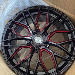 Full Set New Rims - 18" SPRING and Gloss Black with Candy Red Milled Accents (18" x 8", 5x112 Bolt Pattern
