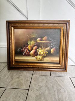 Vintage Framed Fruit Still Life Wall Art – Ornate Gold Frame