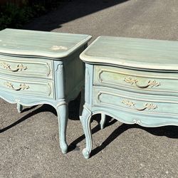 Two Solid Wood Shabby Chic Bedside Tables