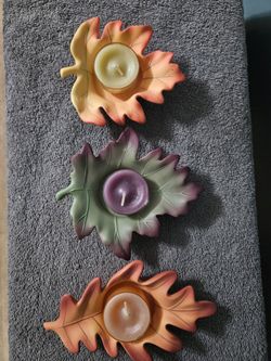 Set of 3 Partylite Autumn Leaf Tealight Holders Set
