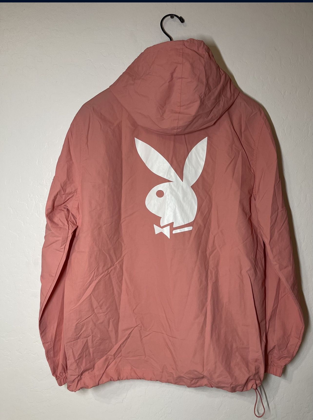 Playboy By Pacsun Windbreaker Jacket Size S Coral Pink Bunny Logo 1/4 Zip Small/ Medium