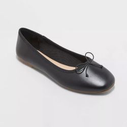 A New Day Jackie Black Ballet Flats Size 7.5 Square Toe Memory Foam Insole
