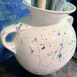 This is a Taverna Speckled Two Handled Jug in turquoise and white *H18.5 D18"*