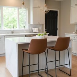 Set of 2 Wayfair Counter Stools - Light Brown Faux Leather