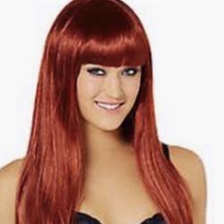 New Red wig long hair Auburn Halloween dress-up party