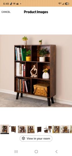 Cube Bookshelf 3 Tier Mid-Century Rustic Brown Modern Bookcase with Legs,Retro Wood Bookshelves Storage Organizer Shelf,Freestanding Open Book Shelves