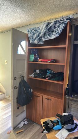 Wood Bookcase with Cabinet Storage