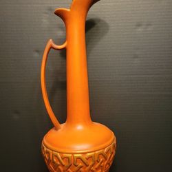 Mid Century Modern 18” Haeger USA Art Pottery 1970s Orange Grecian Pitcher 4070