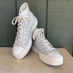 CONVERSE All Star PLATFORM Hi Lift Leather Metallic Silver Shoes Women’s Size 8