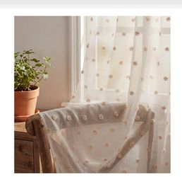 Boho, 2Pcs Apricot Sheer Curtains 52x84in, Apricot Pom Pom
