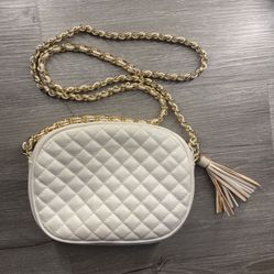 Quilted White Crossbody Bag with Gold Chain Strap | Lord & Taylor