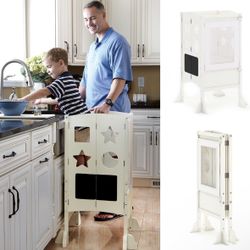 Guidecraft Classic Kitchen Helper® Foldable Toddler Tower Step Stool - Ivory