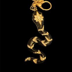 Black And Gold Snake Rhinestone Keychain 