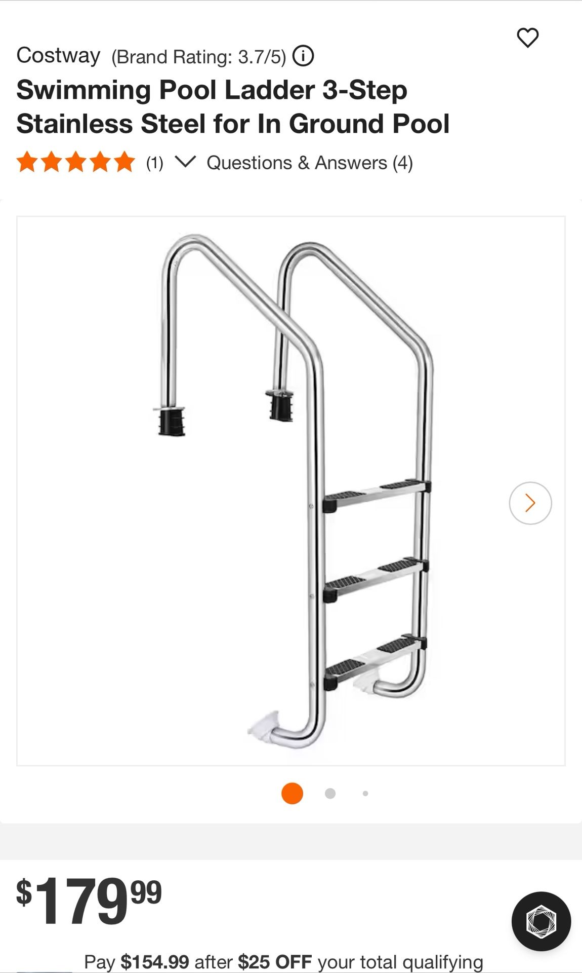 three Step Stainless Steel Pool Ladder