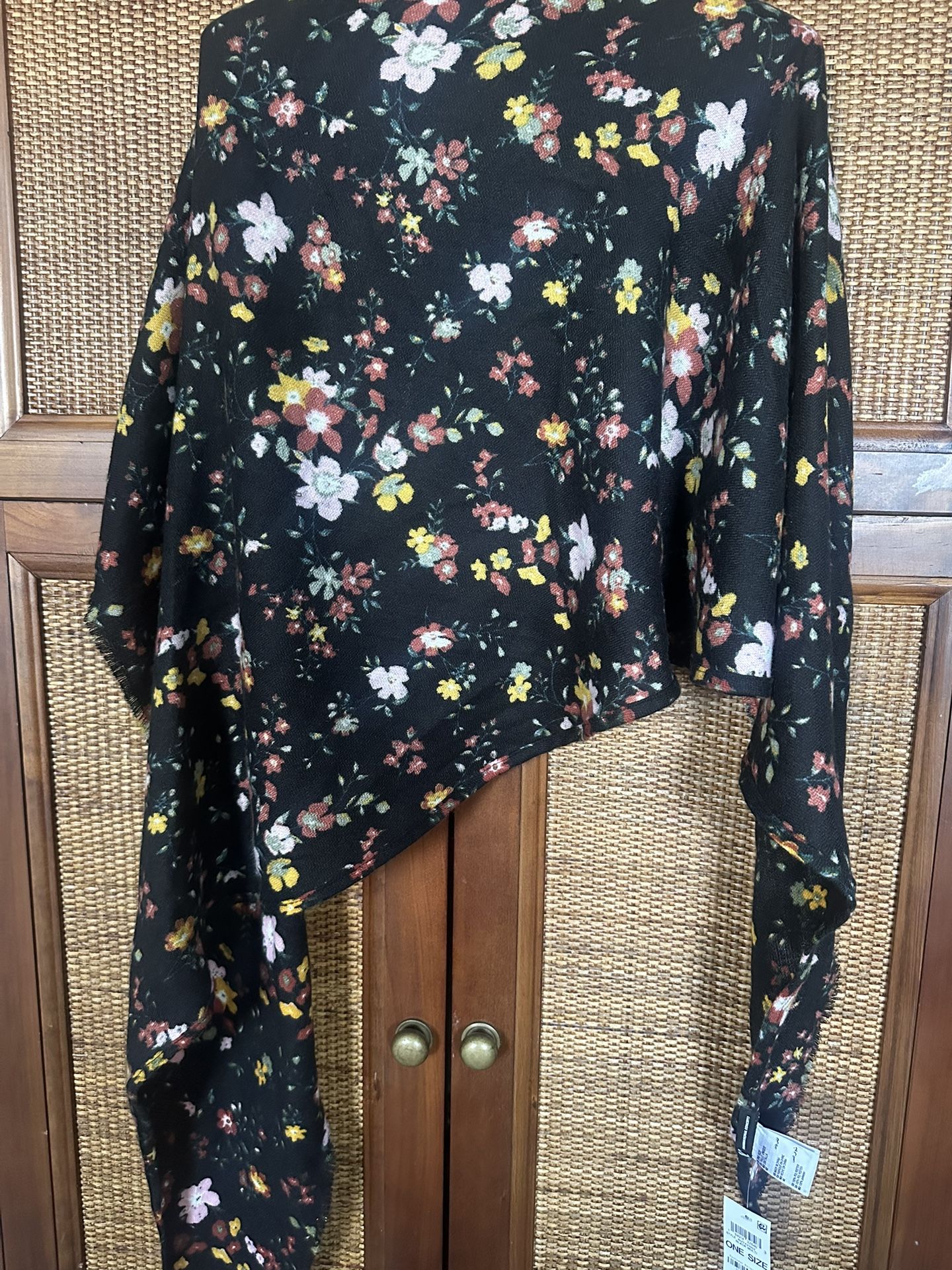 NWT! Soft Black, Rust, Yellow Floral Wrap, Stole, Shawl by INC. 37 X 98”