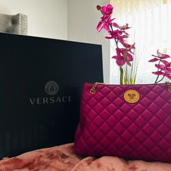 Versace Orchid Nappa Leather Medusa Tote Bag