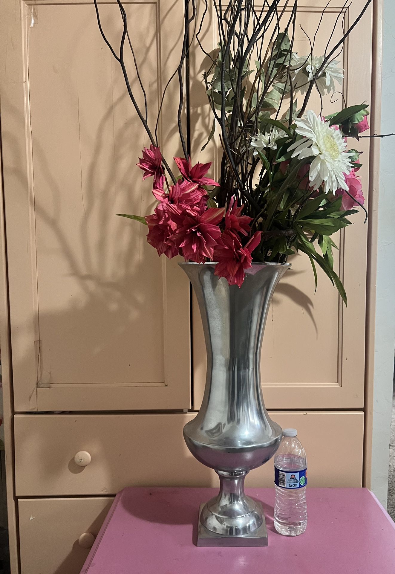 Big Metal Vase With Artificial Flowers