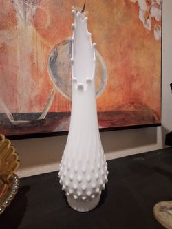 Fenton milk glass hobnail vase
