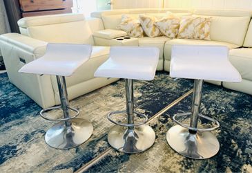 Bar Stools Set of 3, Height Adjustable Bar Stool Set with PU Leather Seat, Footrest.
