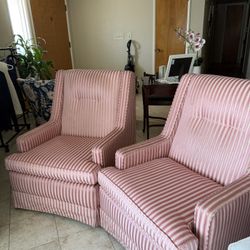 Set of 2 Pink Striped Accent Chairs – Cozy & Stylish
