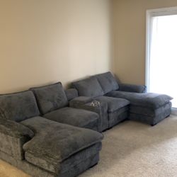 Dark Grey U Shapped Cloud Couch Sectional Sofa 124”