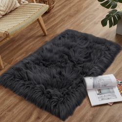 Brand new! Black Fur Rug 2x3 Rug Faux Sheepskin Rug Fluffy Super Soft Small Rug for Bedroom Dorm Bedside Rug Room Decor Washable Rug, Rectangle