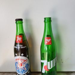 Vintage 7 Up Bottles One Full One Empty 