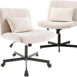 Criss Cross Armless Home Office Chair with Replaceable Wheels/Fixed Base and Back Support for Living Room, Wide Seat Adjustable Legged Swivel Chair, C