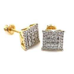 10k Gold Diamond Earrings 2tier Square .5ctw