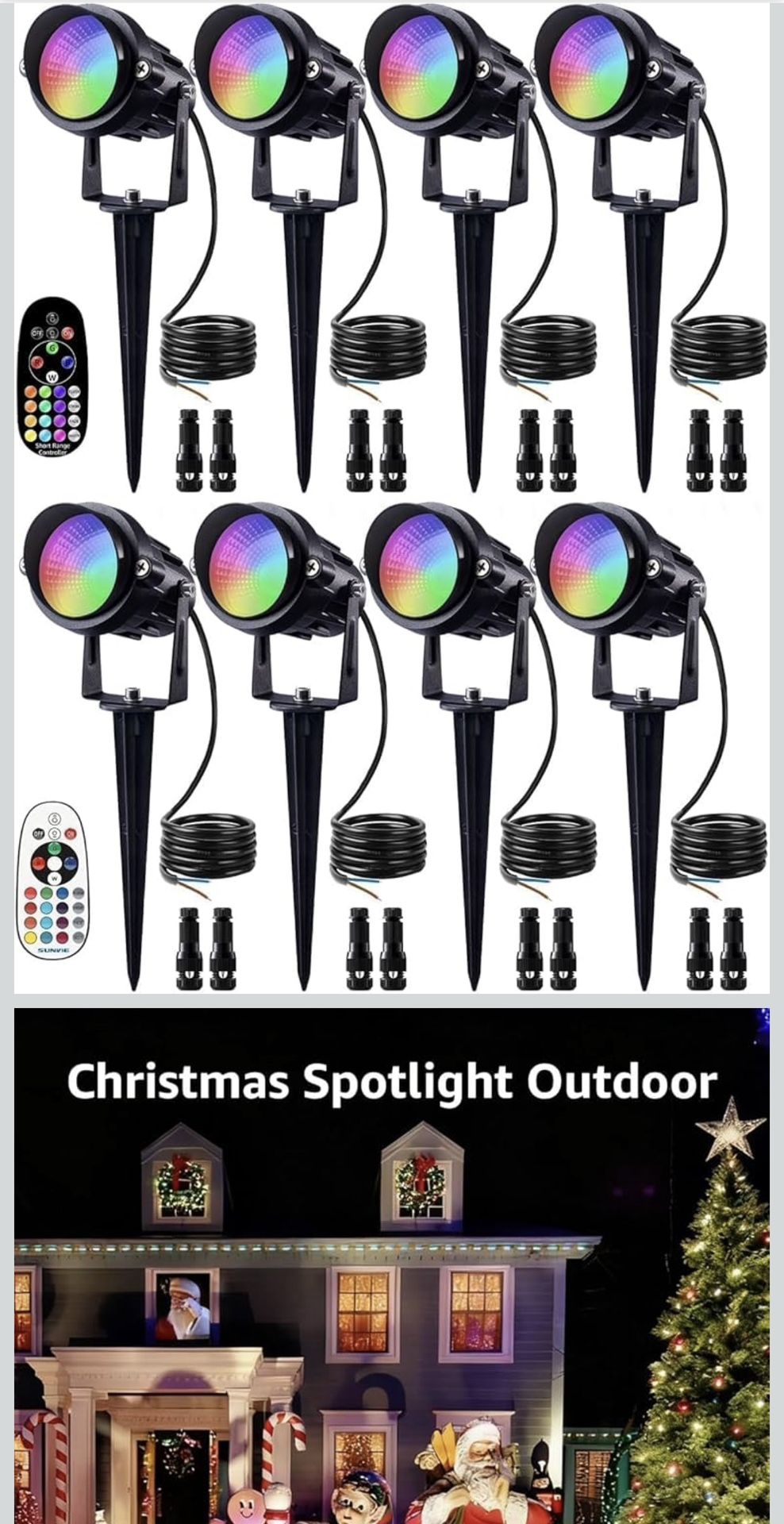 SUNVIE Christmas 12W RGB Color Changing Landscape Lights Low Voltage LED Landscape Lighting Remote Control Spotlight Waterproof Garden Pathway Christm