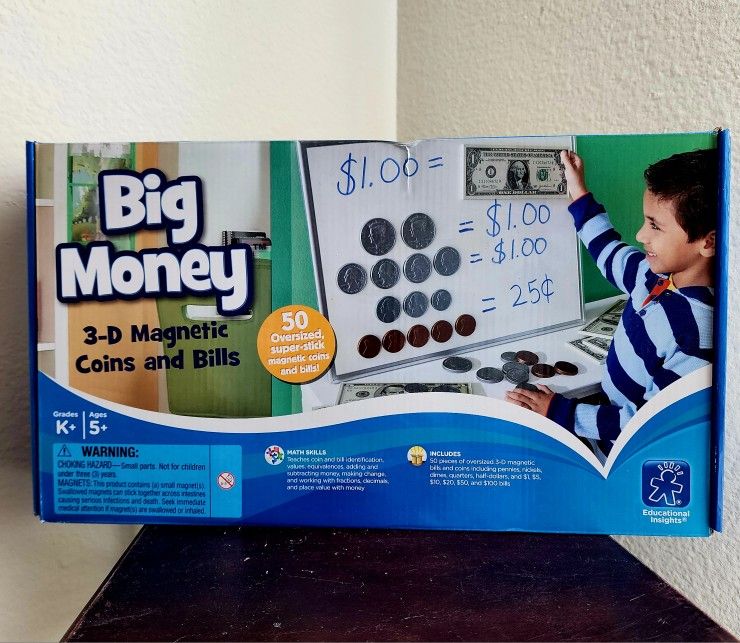 Educational Insights Big Money 3-D Magnetic Coins and Bills