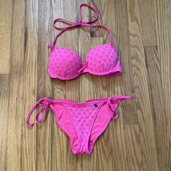 Abercrombie & Fitch AF Women Swim Set Bikini Top Bottoms Medium Push Up - Pink