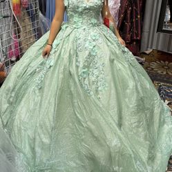 Sage Green Quince Dress With Flowery Corset