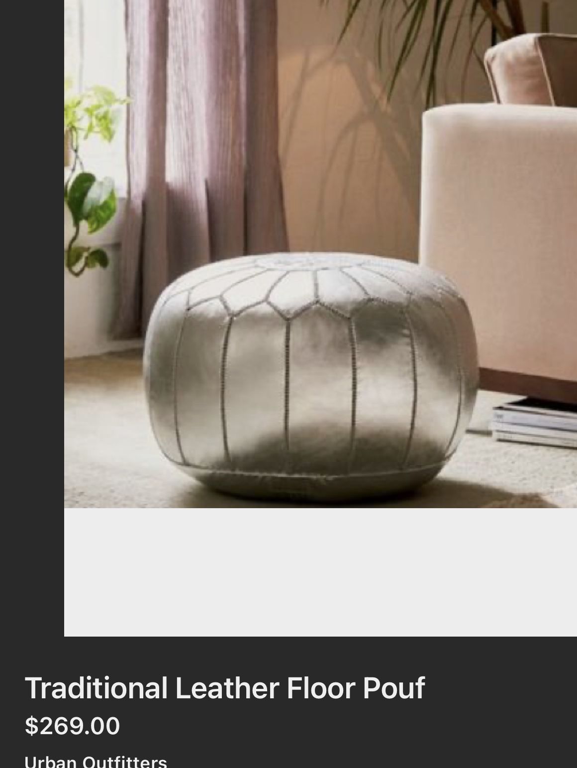 Silver Moroccan Leather Pouf/ Foot Stool Cushion