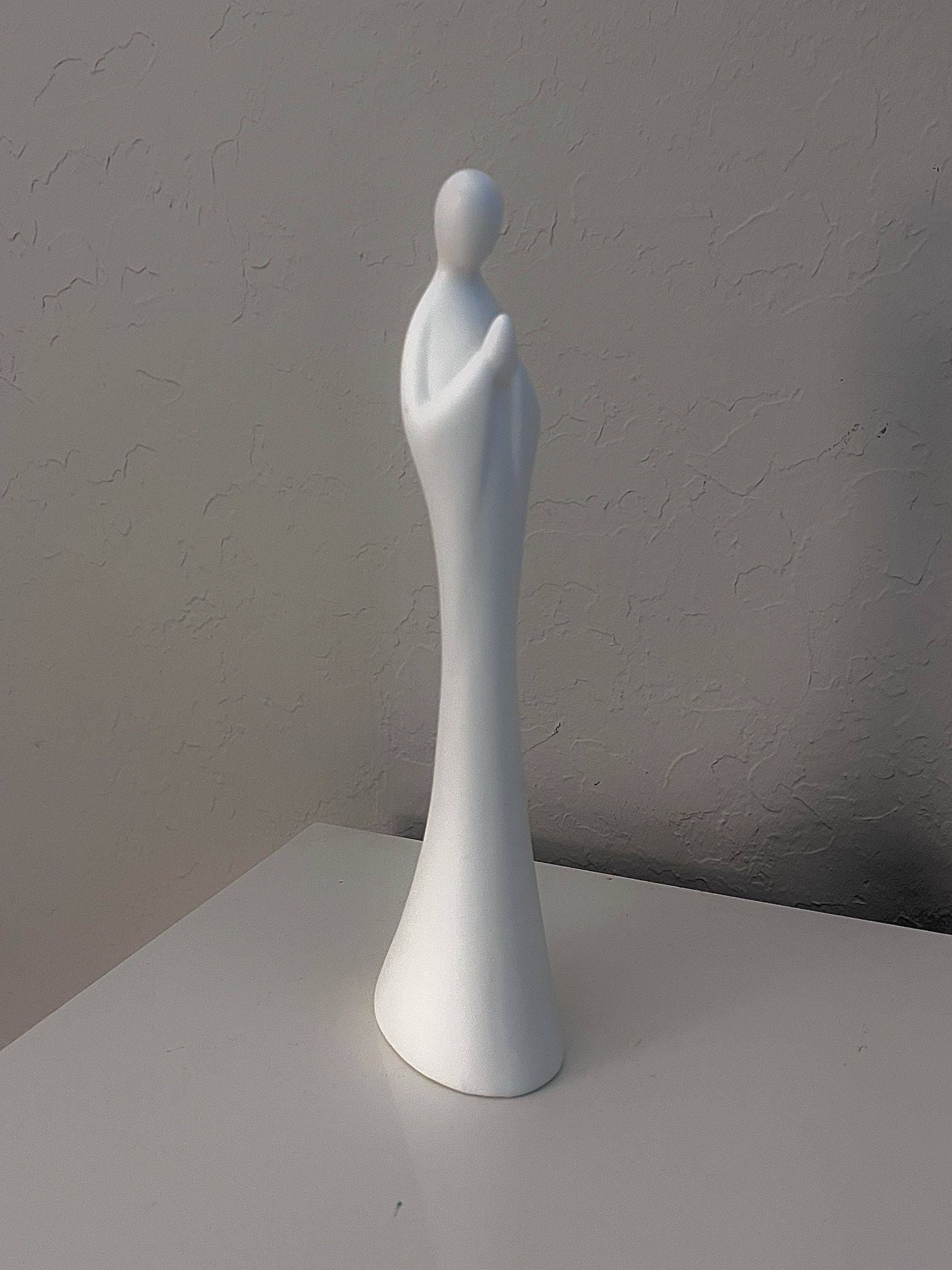 Vintage Art Deco Slender PRAYING VIRGIN MARY Statue Figurine All White Ceramic