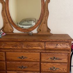 Oak Dresser And Mirror 