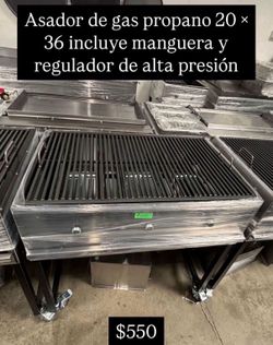 Asador de gas propano 20 x 36 incluye manguera y regulador de alta presión