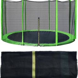 Trampoline Replacement Net for 10FT 12FT 14FT 15FT Round Frame Trampolines, Safety Enclosure Net with Zipper, Hooks, Pole Cover