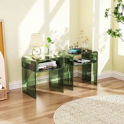 Set of 2 Clear Acrylic End Table, Nightstands 
