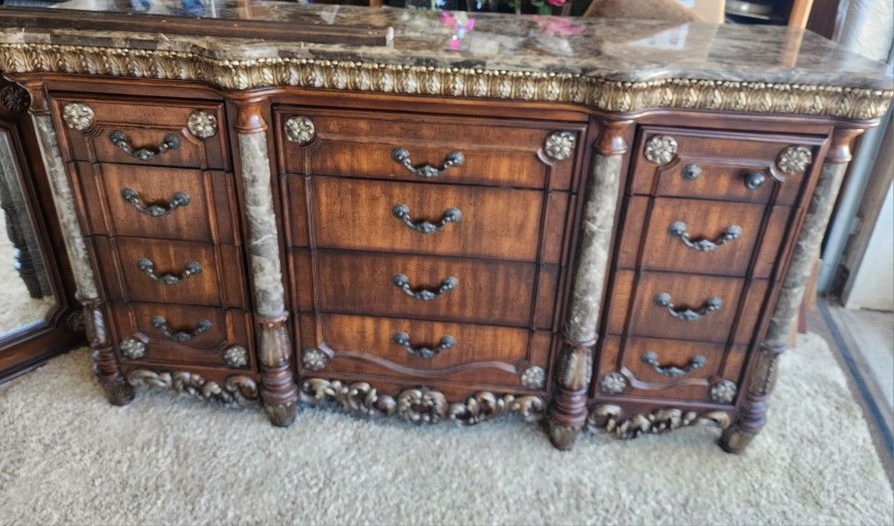 Vintage Bedroom Dresser Set Real Granite Top