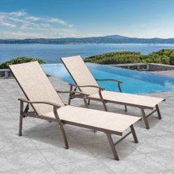 New 2pc Aluminum All Weather Outdoor Patio Chaise Lounge Chairs With Armrest