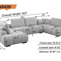 Kreindy 143" Wide 4 Piece Upholstered Chenille U-Sectional Double Chaise, Fluffy Deep Tufted Cushion