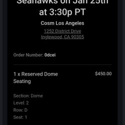 COSM ticket LA Rams Vs Seattle Seahawks 