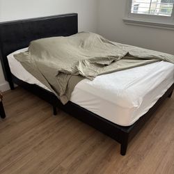 Queen Bed No Box Spring Needed Faux Leather 