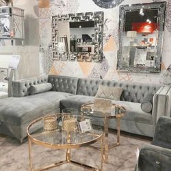 New Velvet Sectional In Box 