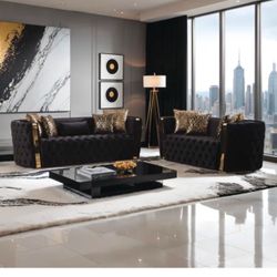 Black Elegant Sofa And Loveseat Set