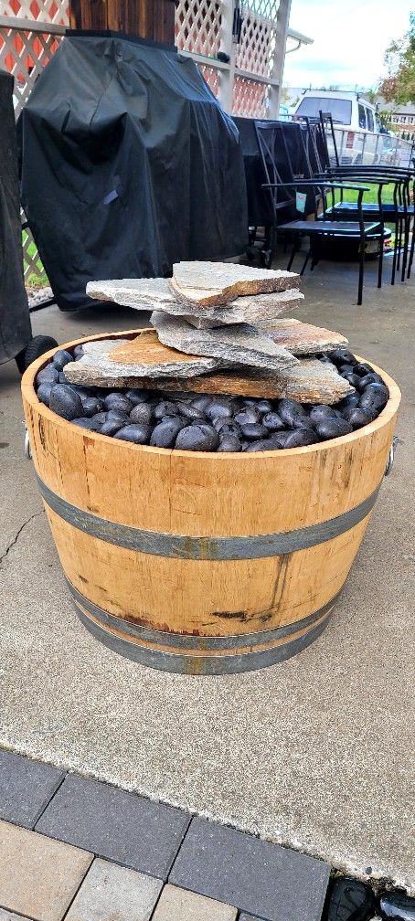 Fountain Made From a Wine Barrel & Beautiful Flagstone