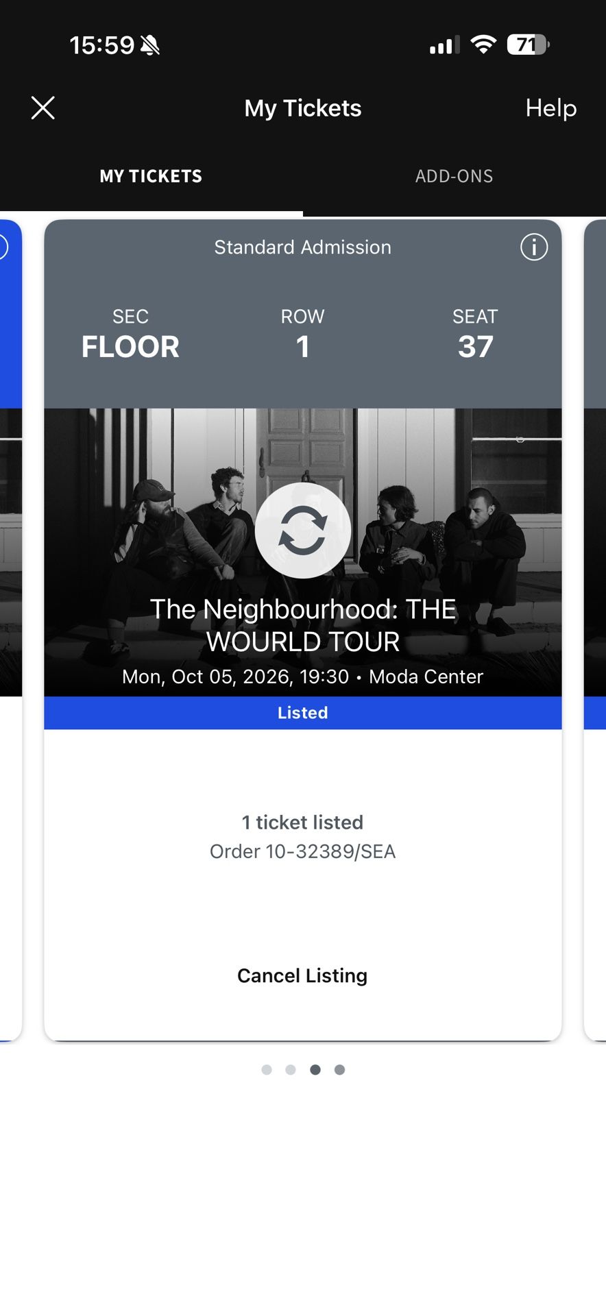 The Neighbourhood Concert tickets, Floor Row 1 Seats 37-38